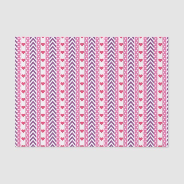 Papier Mousseline Chevrons et Coeurs Motif Tissu Papier (Recto)