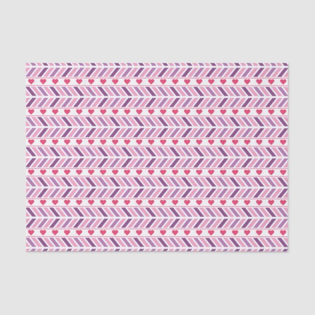 Papier Mousseline Chevrons et Coeurs Papier Tissu (Recto)