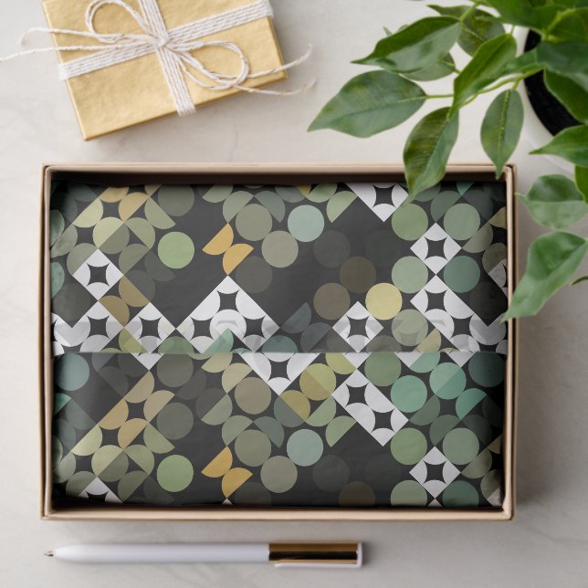 Papier Mousseline Chic Black Green Turquoise Blue Circles Motif d'ar (Cadeau)