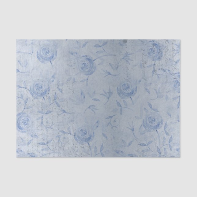 Papier Mousseline Chic Bleu Rose Floral Argent Shimmer (Recto)