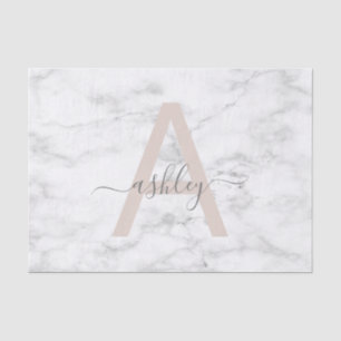 Papier Mousseline Chic Blush Pink White Marble Script Nom monogram