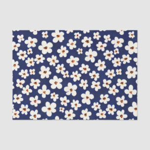 Papier Mousseline Chic Boho Daisies Motif bleu foncé