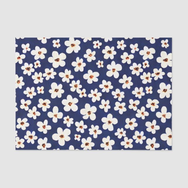 Papier Mousseline Chic Boho Daisies Motif bleu foncé (Recto)