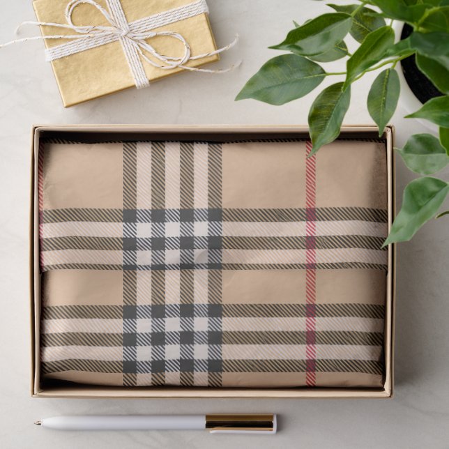 Papier Mousseline Chic Carreaux Base Marron Chaud Blanc Noir Marron  (Cadeau)