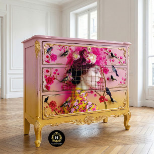 Papier Mousseline Chic Chapeau Cage à Oiseaux Floral Rose et Jaune D