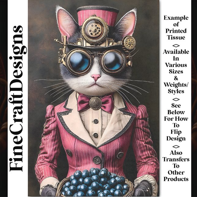 Papier Mousseline Chic Chatte Steampunk Rose AG7 Découpage (Créateur téléchargé)