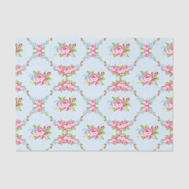 Papier Mousseline Chic chic, Bébé bleu, roses rouges, victorien, flo (Recto)