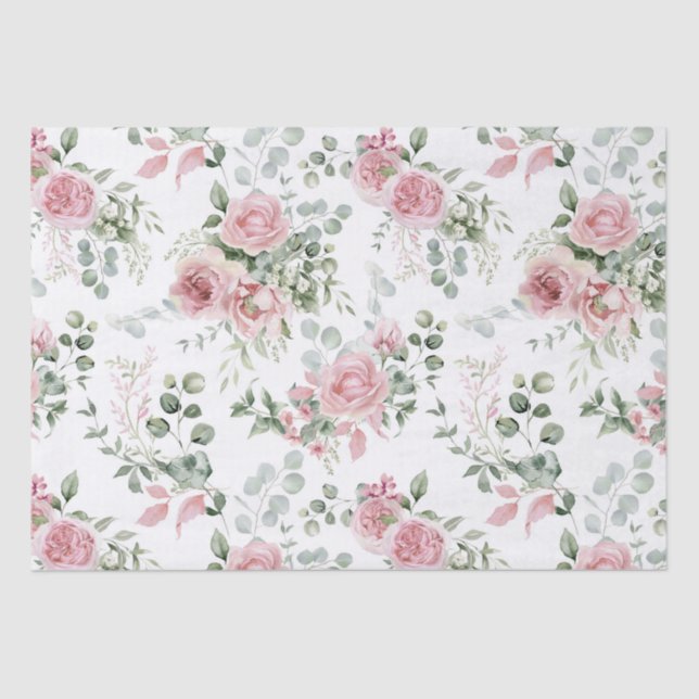 Papier Mousseline Chic Chic Blush Roses Rose Eucalyptus Vert (Recto)
