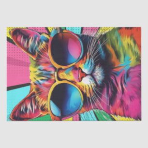 Papier Mousseline Chic de chat : Pop Art Coloré Chat en Lunettes de