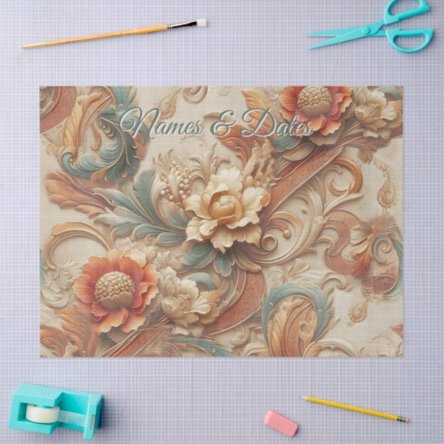 Papier Mousseline Chic, Elegant Crèmes & cuir texture fleur look (Artisanat)