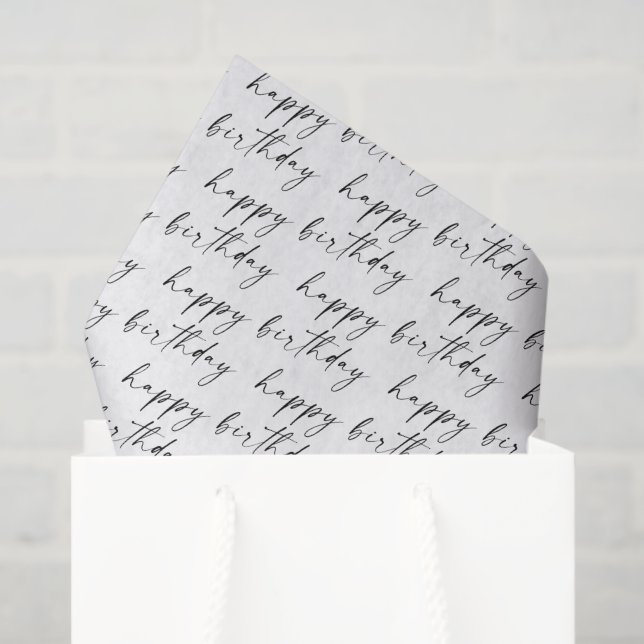 Papier Mousseline Chic Élégant Joyeux Anniversaire en Écriture Noir  (Sac cadeau)