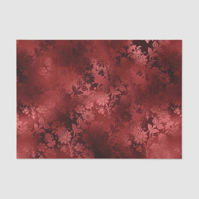 Papier Mousseline Chic Elegant Rouge Floral Mariage (Recto)