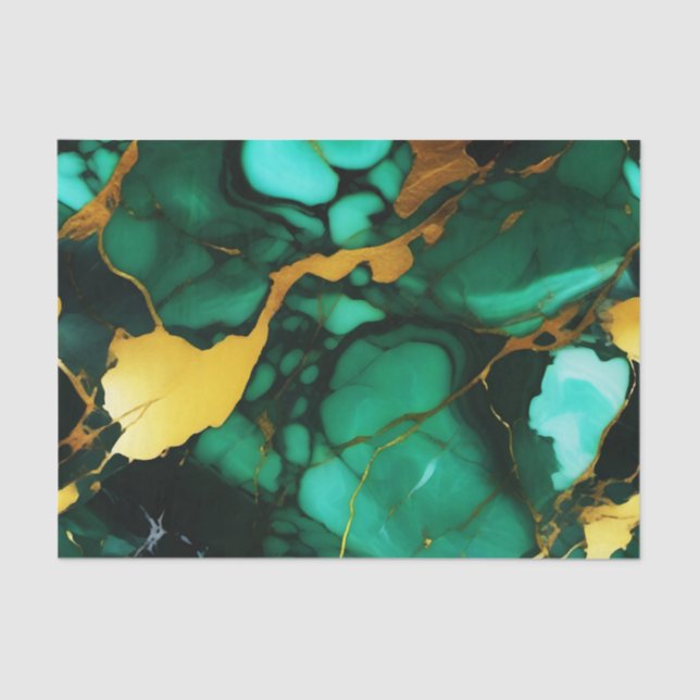 Papier Mousseline Chic Elegant vert foncé jaune Faux Marble (Recto)