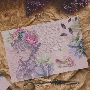 Papier Mousseline Chic femme Vintage Fashion Florals & écriture manu