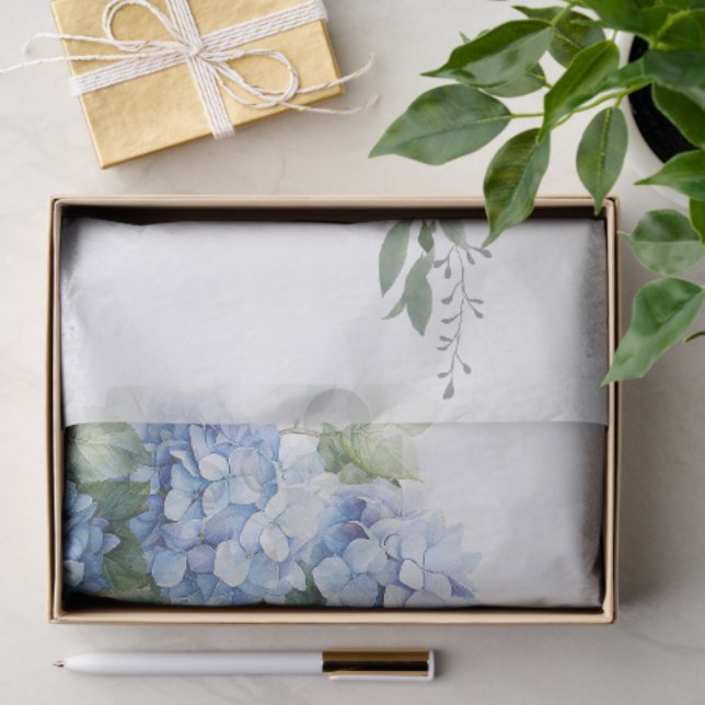 Papier Mousseline Chic Floral Blue Hydrangea Mariage (Cadeau)