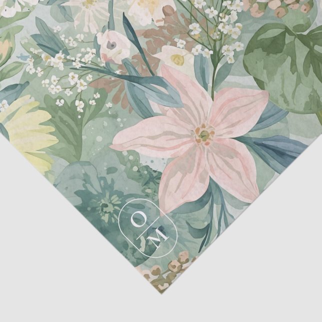 Papier Mousseline Chic Floral Watercolor & Monogram Wedding  (Détail)