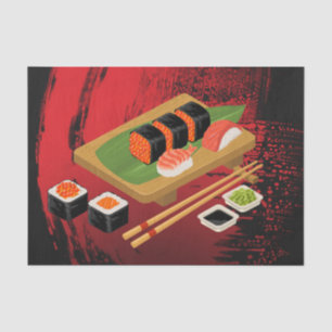 Papier Mousseline Chic Moderne Elegant Black & Red Sushi Party