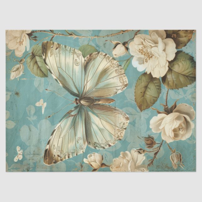 Papier Mousseline Chic papillon blanc Shabby et rose roux (Recto)