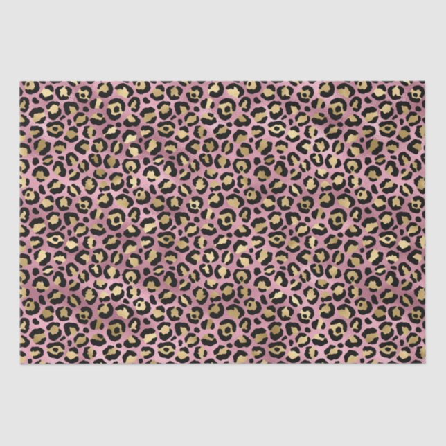 Papier Mousseline Chic Pink Gold Leopard Motif Baby shower cadeau (Recto)