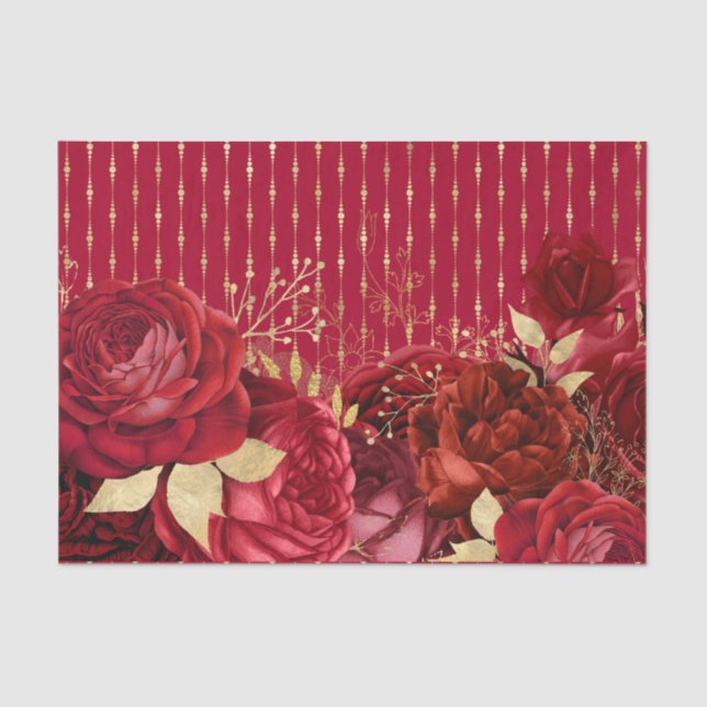 Papier Mousseline Chic Red Gold Floral (Recto)
