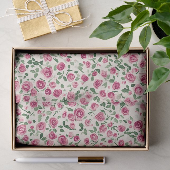 Papier Mousseline Chic Romantique Roses Roses Fleurs  (Cadeau)