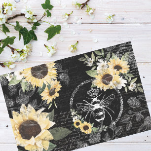 Papier Mousseline Chic Rustique Vintage Queen Honey Bee Sunflowers