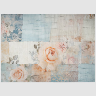 Papier Mousseline Chic Shabby, fleurs bleues et roses