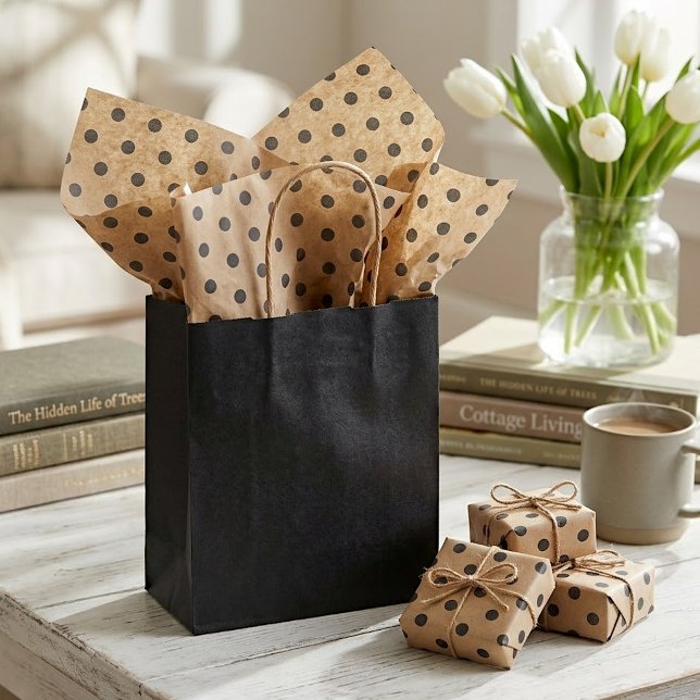 Papier Mousseline Chic Simple Points Noirs sur Brun Rustique Faux Kr (Créateur téléchargé)