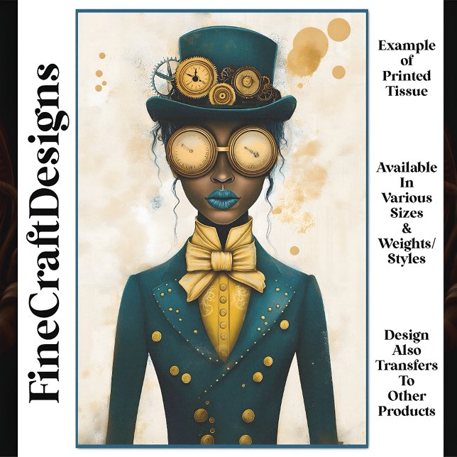 Papier Mousseline Chic Steampunk Female Gold Goggets P4 Decoupage (Créateur téléchargé)