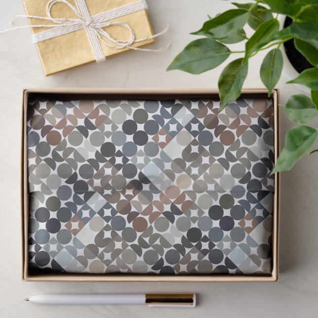 Papier Mousseline Chic Taupe Beige Gris Tan Brown Cercles Motif (Cadeau)