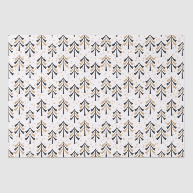 Papier Mousseline Chic Trendy Black Gold Noël Arbres (Recto)