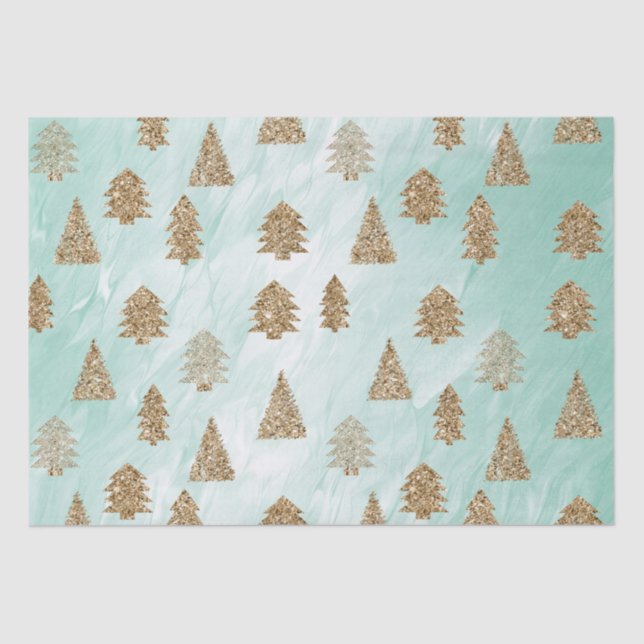 Papier Mousseline Chic White Mint Gold Parties scintillant Arbres de (Recto)