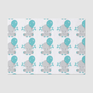 Papier Mousseline Chic Wood Eléphant Turquoise Genre Neutre Baby