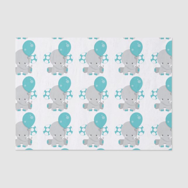 Papier Mousseline Chic Wood Eléphant Turquoise Genre Neutre Baby (Recto)
