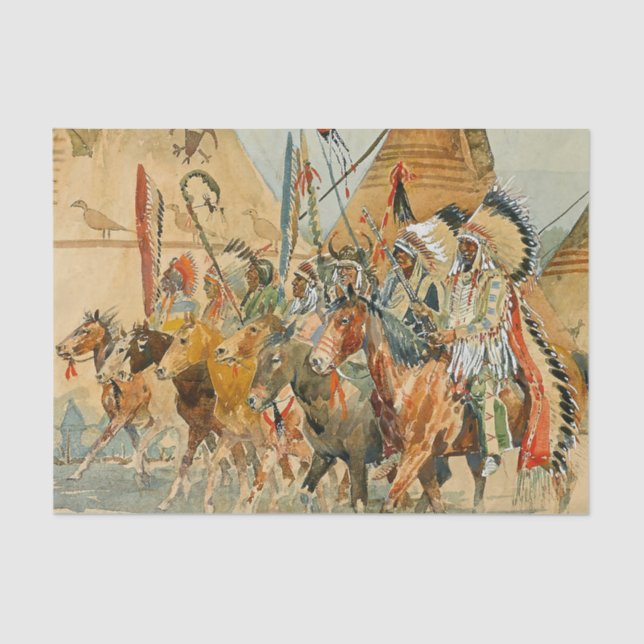 Papier Mousseline Chiefs indiens avec normes par Edward Borein (Recto)