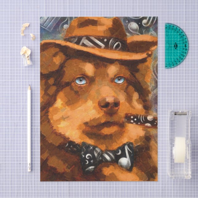 Papier Mousseline Chien à bascule Brown avec yeux bleus Découpage (Artisanat)