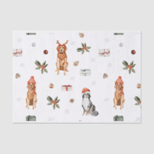 Papier Mousseline Chien aquarelle Noël