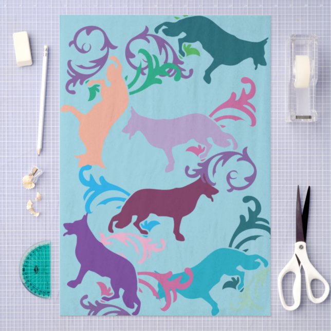 Papier Mousseline Chien berger allemand  (Artisanat)