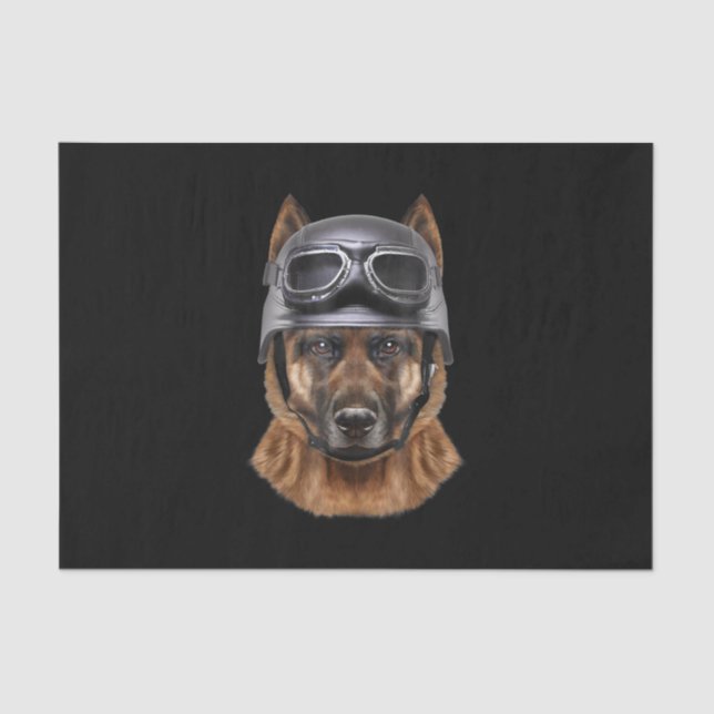 Papier Mousseline Chien berger Allemand, Biker En Casque De Moto (Recto)