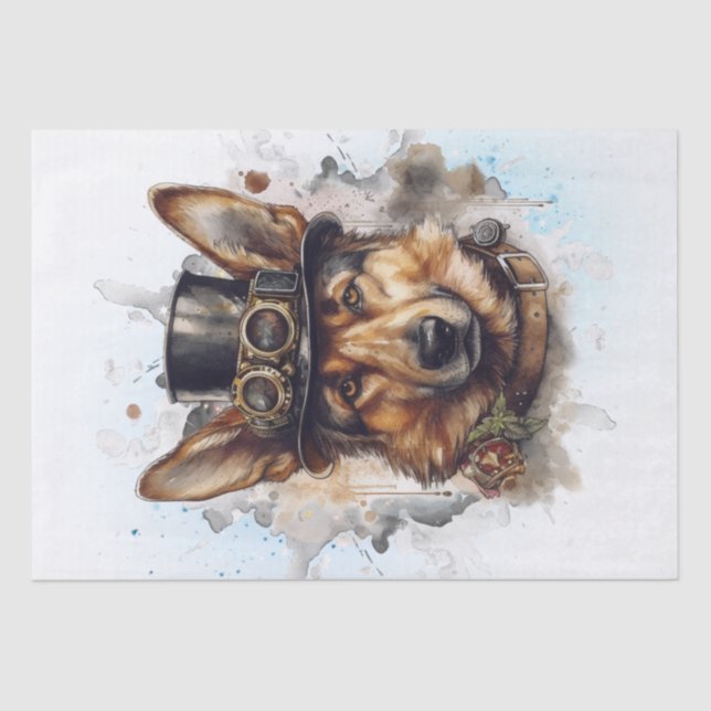 Papier Mousseline Chien berger allemand Steampunk (Recto)