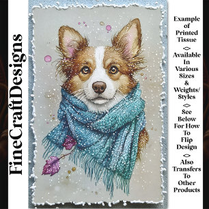Papier Mousseline Chien Border Collie, Écharpe Bleue, Neige BZ3 Déco