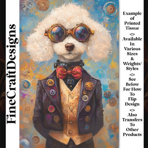Papier Mousseline Chien Caniche Steampunk Blanc Mignon AX6 Découpage