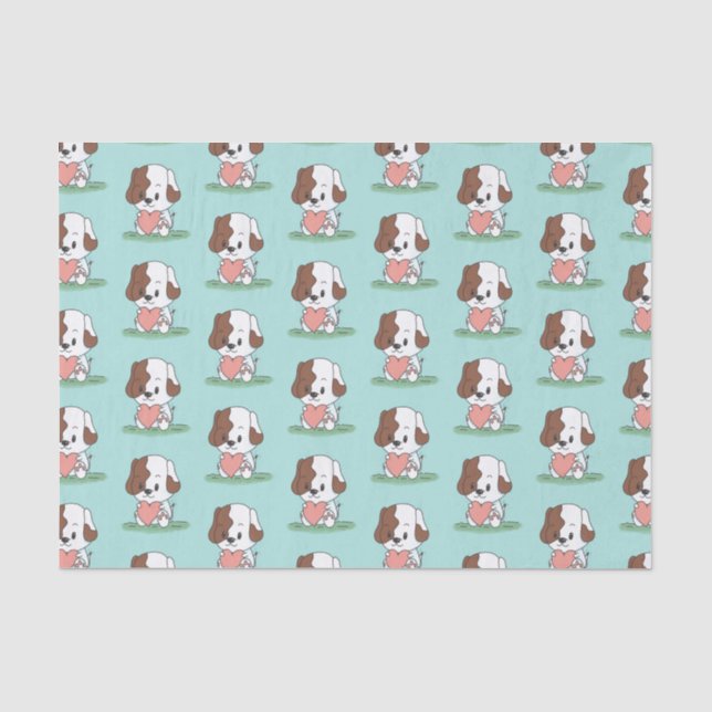 Papier Mousseline Chien Chiot Avec Un Cœur (Recto)