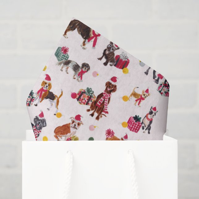 PAPIER MOUSSELINE CHIEN DE NOËL COUPURE MIGNONNERIE CRÈME (Sac cadeau)