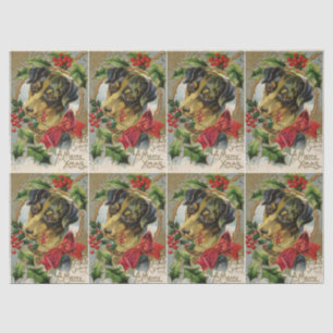 PAPIER MOUSSELINE CHIEN DE NOËL CUT AVEC BOW ROUGE ET HOLLYBERRIES