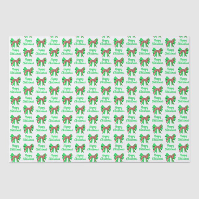 Papier Mousseline Chien de Noël gris et Bow vert blanc (Recto)