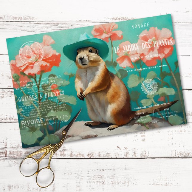 Papier Mousseline Chien de prairie Cochon de sol Rustique Floral Déc (Créateur téléchargé)