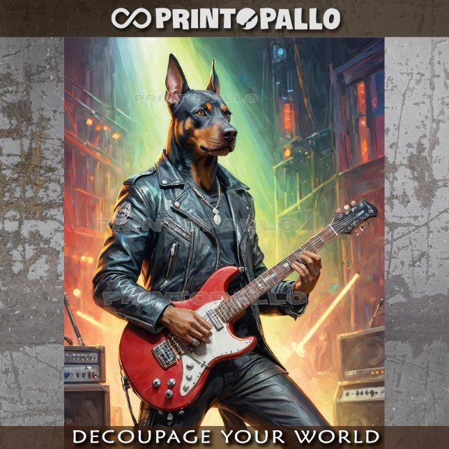 Papier Mousseline Chien Dobermann jouant de la guitare sur une scène (Créateur téléchargé)