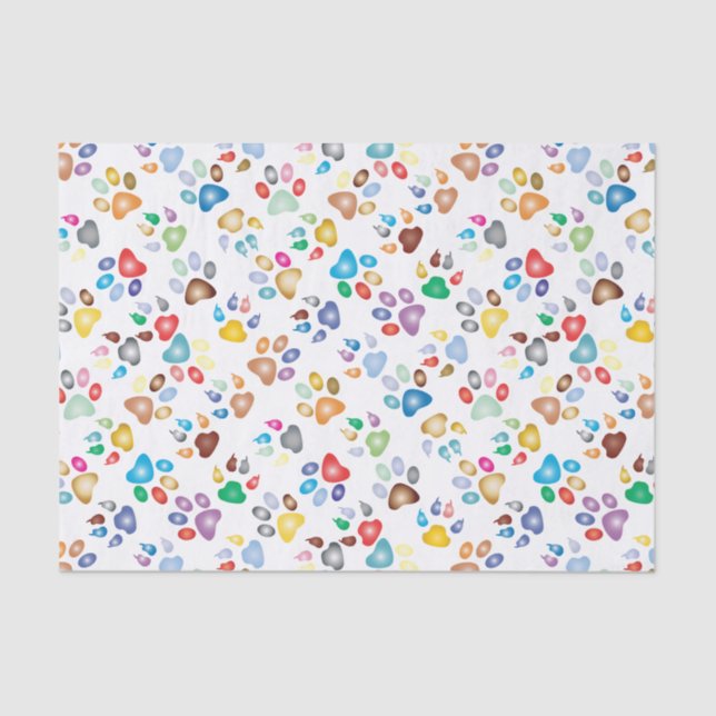 Papier Mousseline Chien et chat Pawprints de couleur en pastel (Recto)