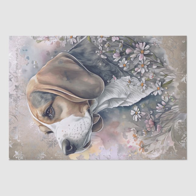 Papier Mousseline Chien Floral beagle (Recto)